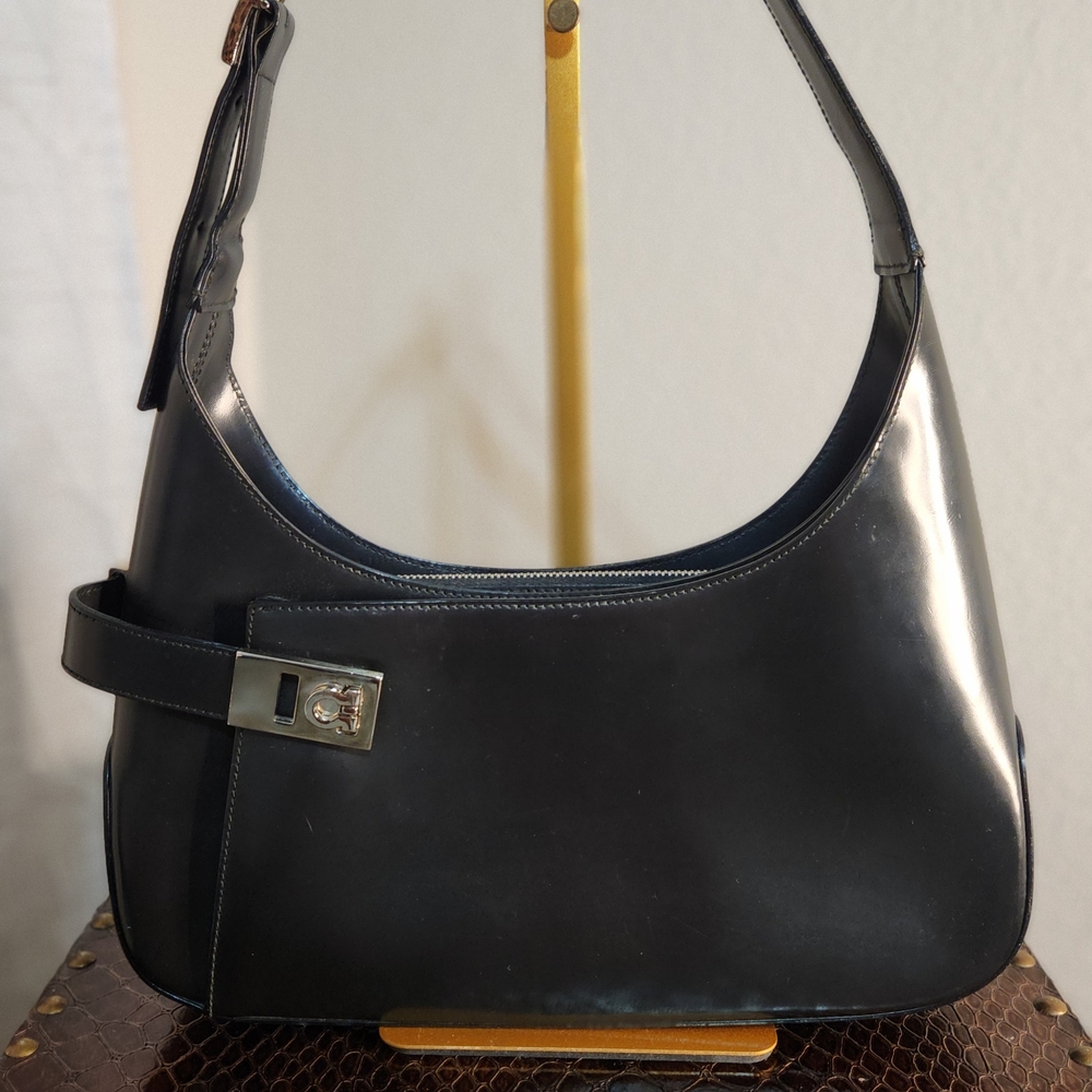 Salvatore Ferragamo Black Leather Shoulder Bag